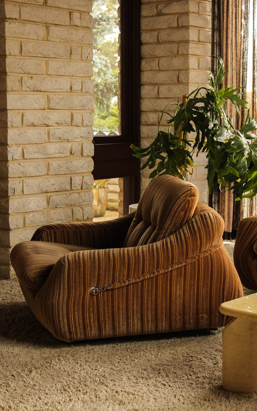 Italian Lowline Armchair in Original Upholstery, c.1970s