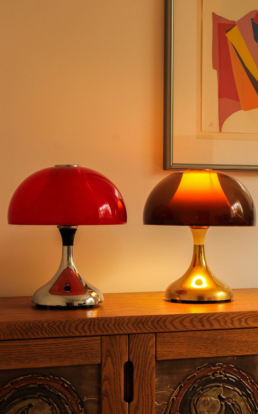 mushroom lamp red 1970s chrome perspex vintage retro melbourne piazza sydney australia