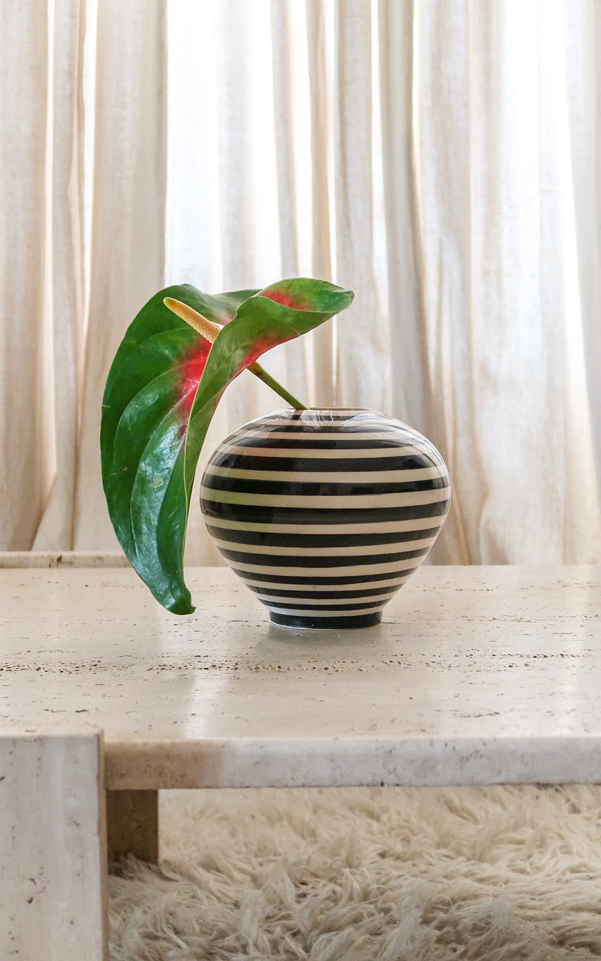 italian black and white stripe vase ceramic object vintage memphis piazza