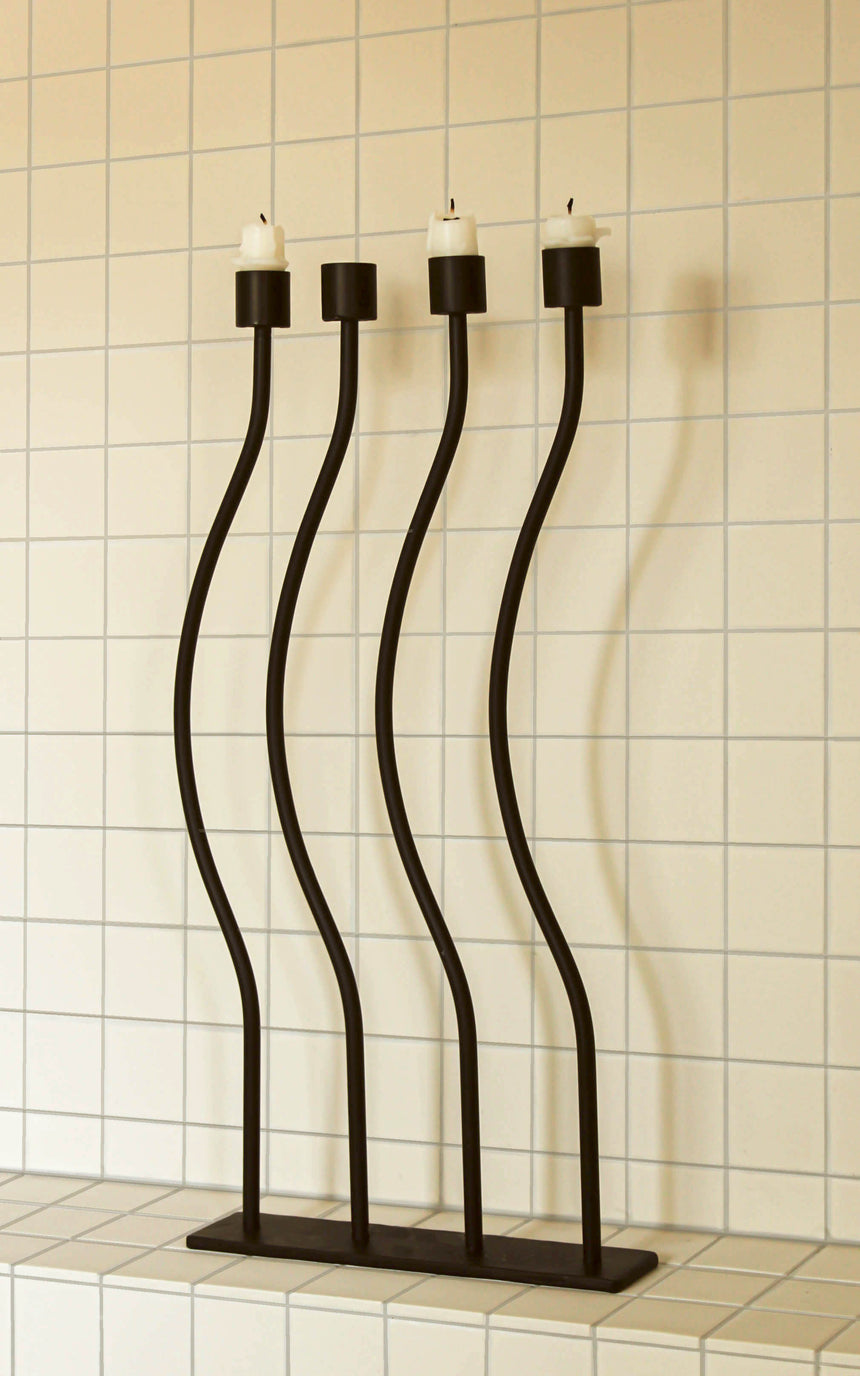 wavey candlestick holder candelabra handmade wavey squiggle black form sculptural vintage piazza melbourne sydney australia