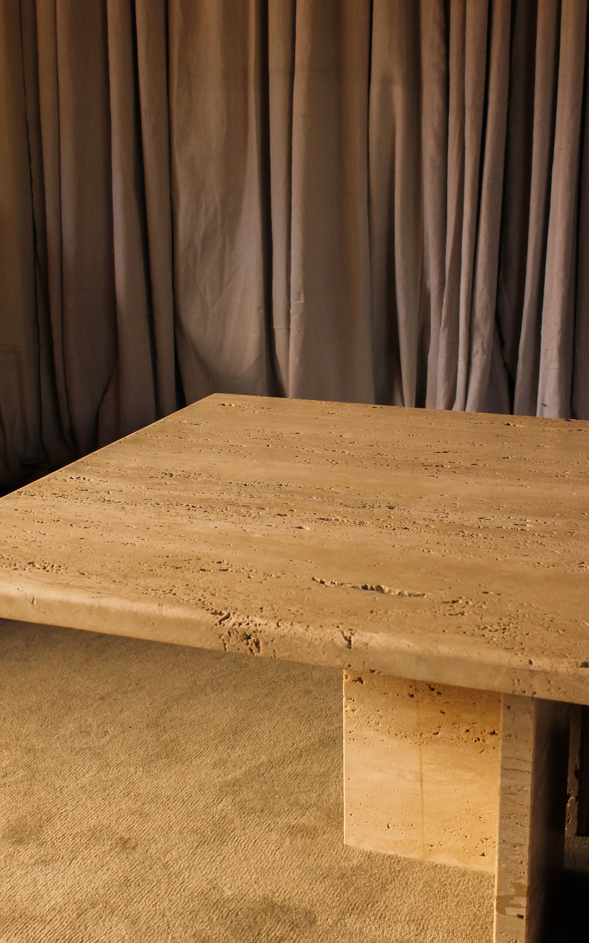 vintage honed unfilled travertine coffee table tables stone flokati velvet modular sofa couch instagram piazza