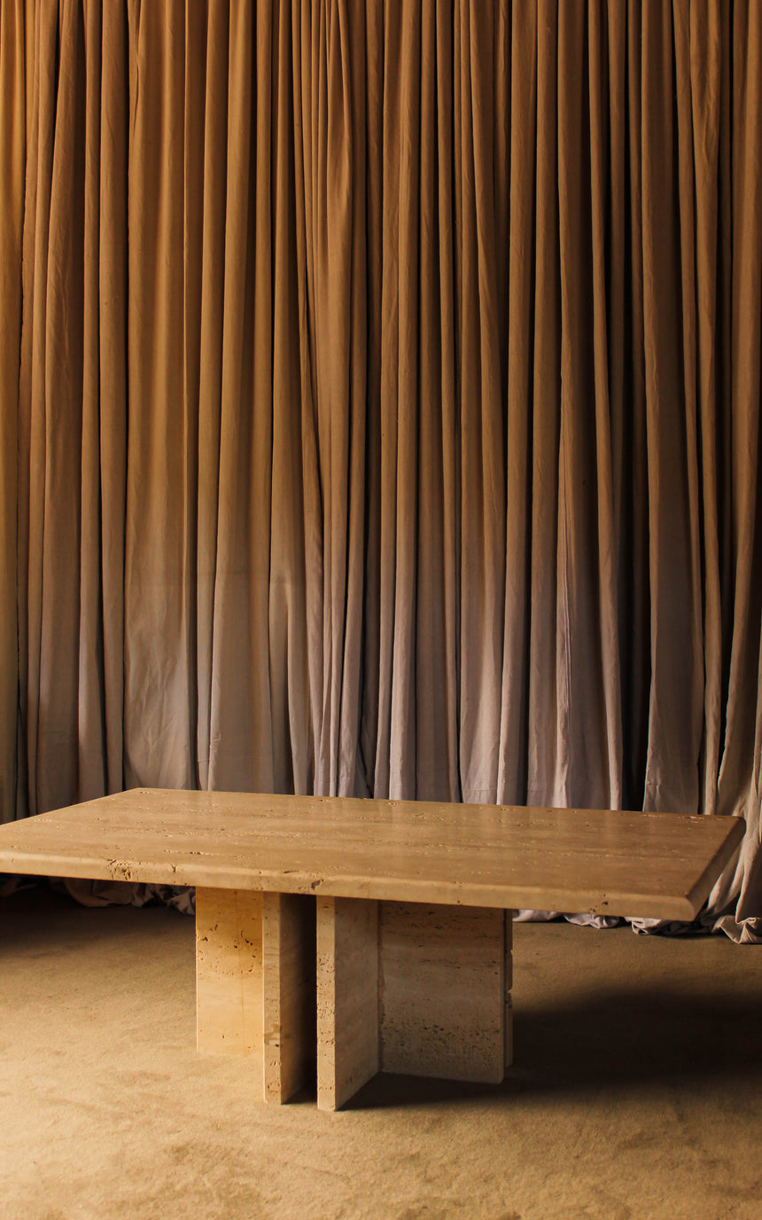 vintage honed unfilled travertine coffee table tables stone flokati velvet modular sofa couch instagram piazza