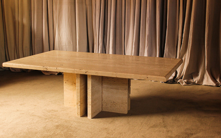 vintage honed unfilled travertine coffee table tables stone flokati velvet modular sofa couch instagram piazza