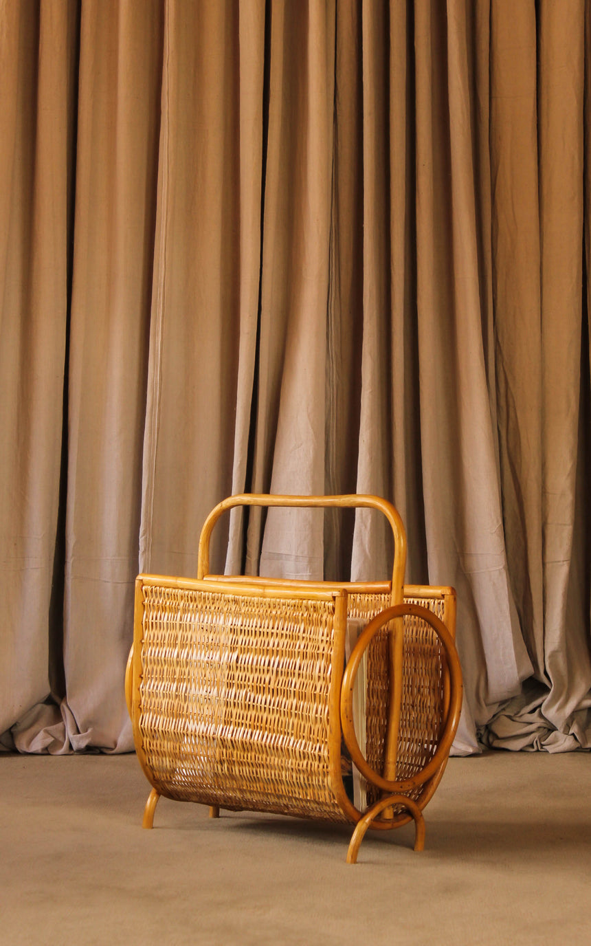 Bamboo & Wicker Magazine Rack c.1970s