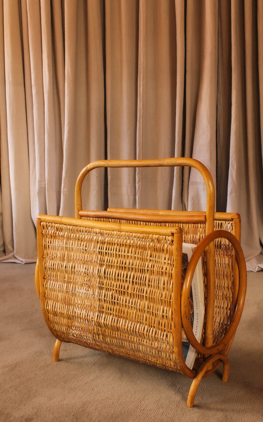 Bamboo & Wicker Magazine Rack c.1970s