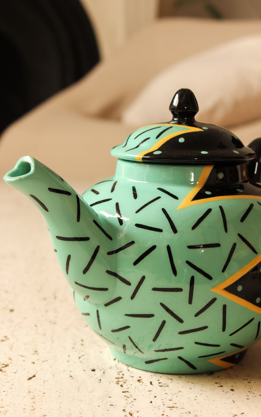 Australian Handpainted Ceramic Memphis Teapot by Monkeys of Melbourne c.1987 vintage piazza australia sydney retro
