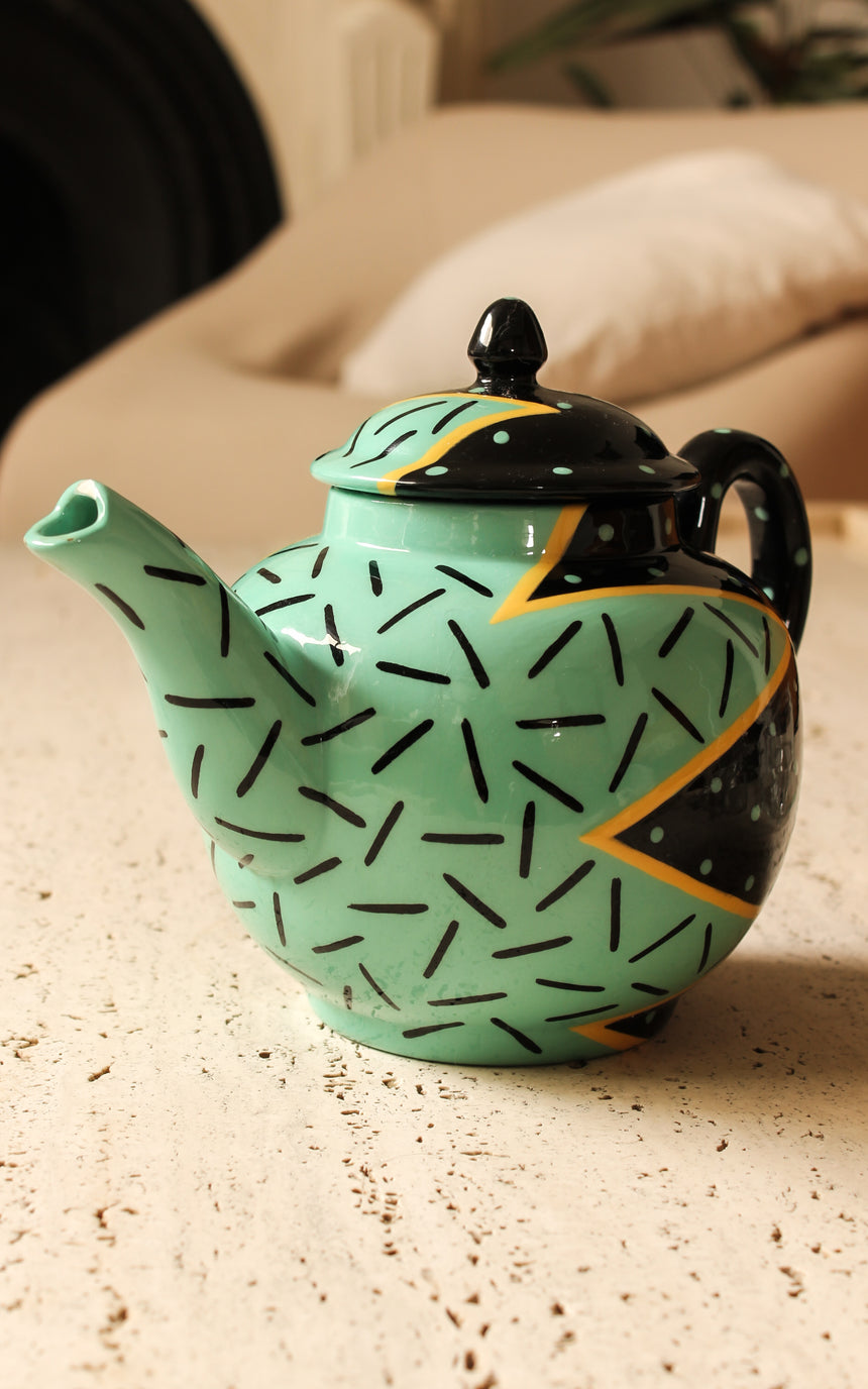 Australian Handpainted Ceramic Memphis Teapot by Monkeys of Melbourne c.1987 vintage piazza australia sydney retro