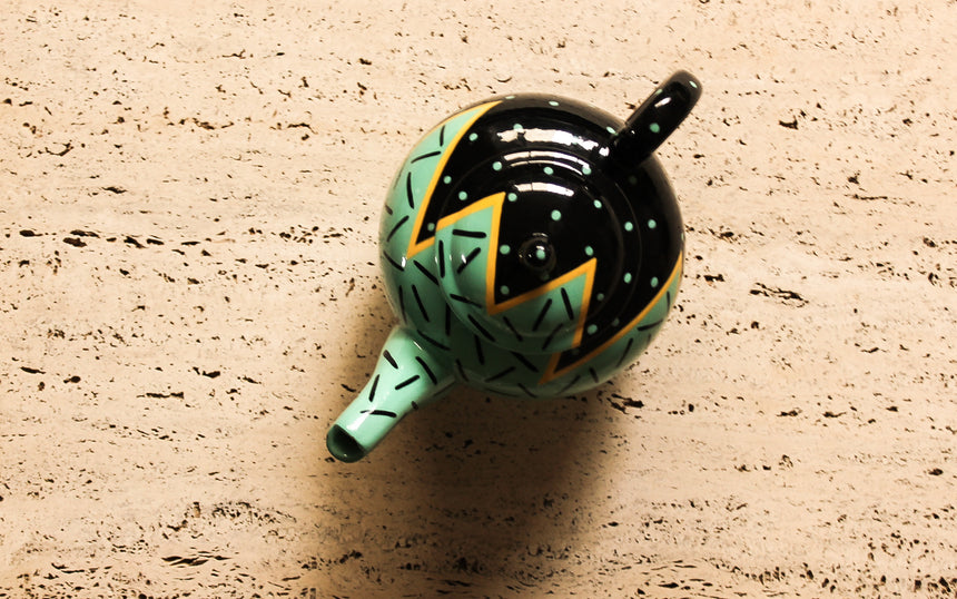 Australian Handpainted Ceramic Memphis Teapot by Monkeys of Melbourne c.1987 vintage piazza australia sydney retro