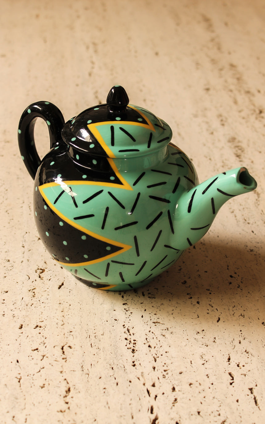 Australian Handpainted Ceramic Memphis Teapot by Monkeys of Melbourne c.1987 vintage piazza australia sydney retro