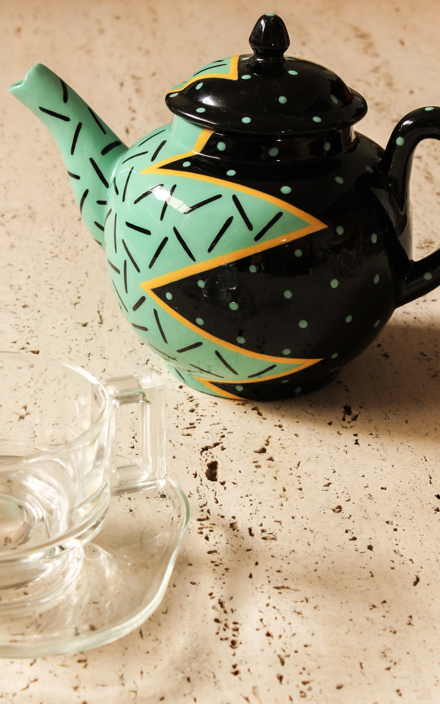 Australian Handpainted Ceramic Memphis Teapot by Monkeys of Melbourne c.1987 vintage piazza australia sydney retro