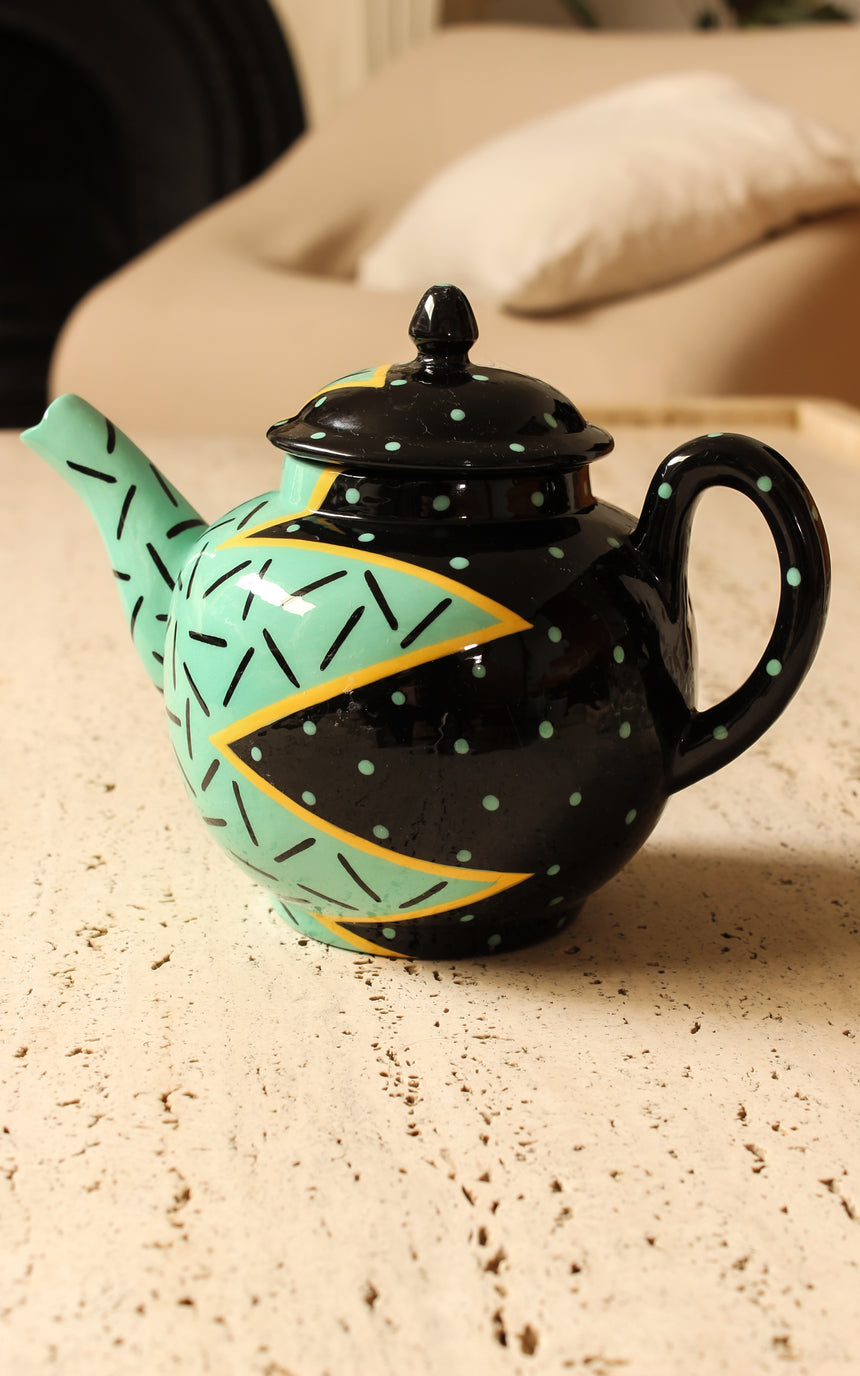 Australian Handpainted Ceramic Memphis Teapot by Monkeys of Melbourne c.1987 vintage piazza australia sydney retro