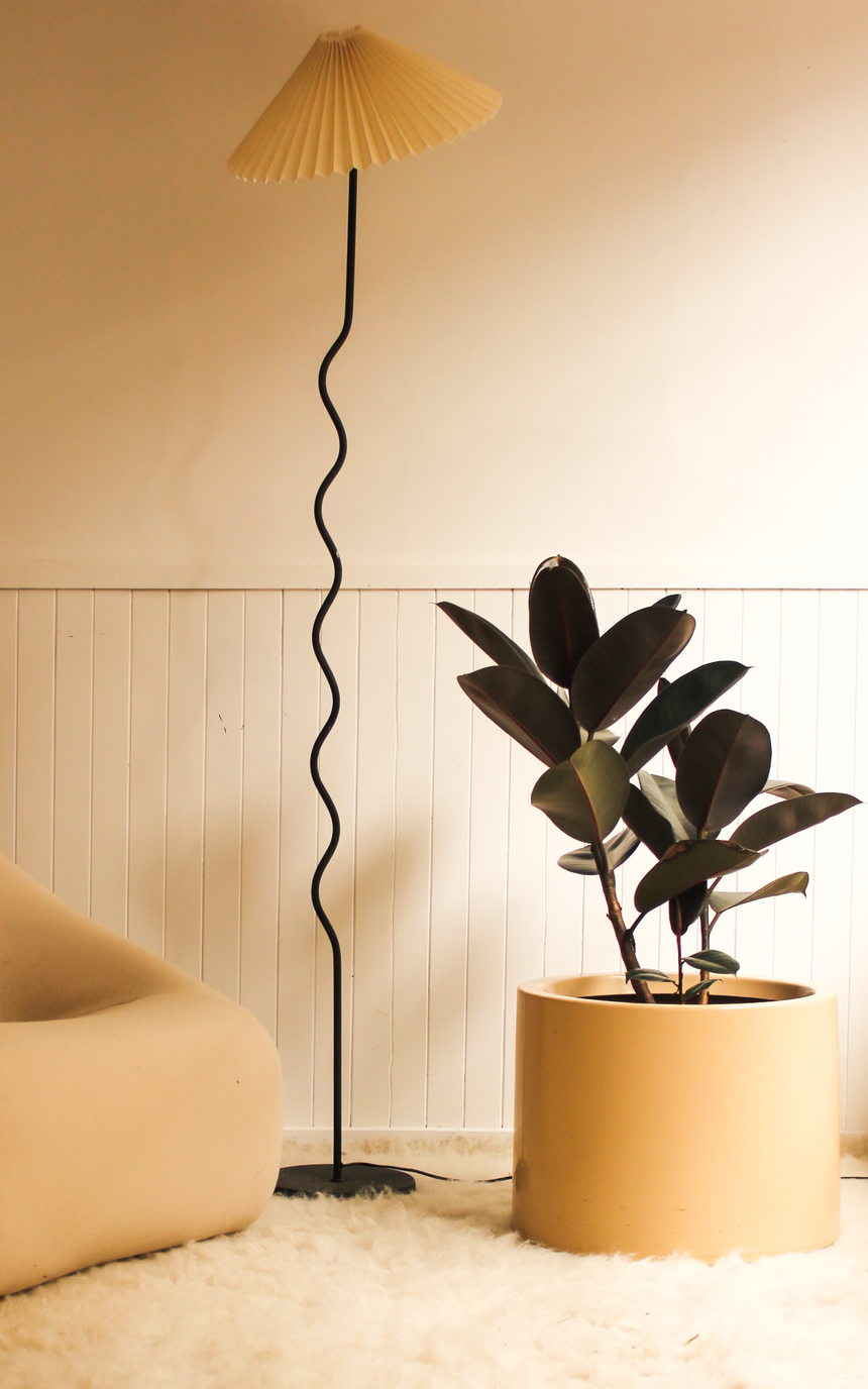 Squiggle wavy floor lamp pleated shade denmark vintage instagram piazza melbourne australia sydney