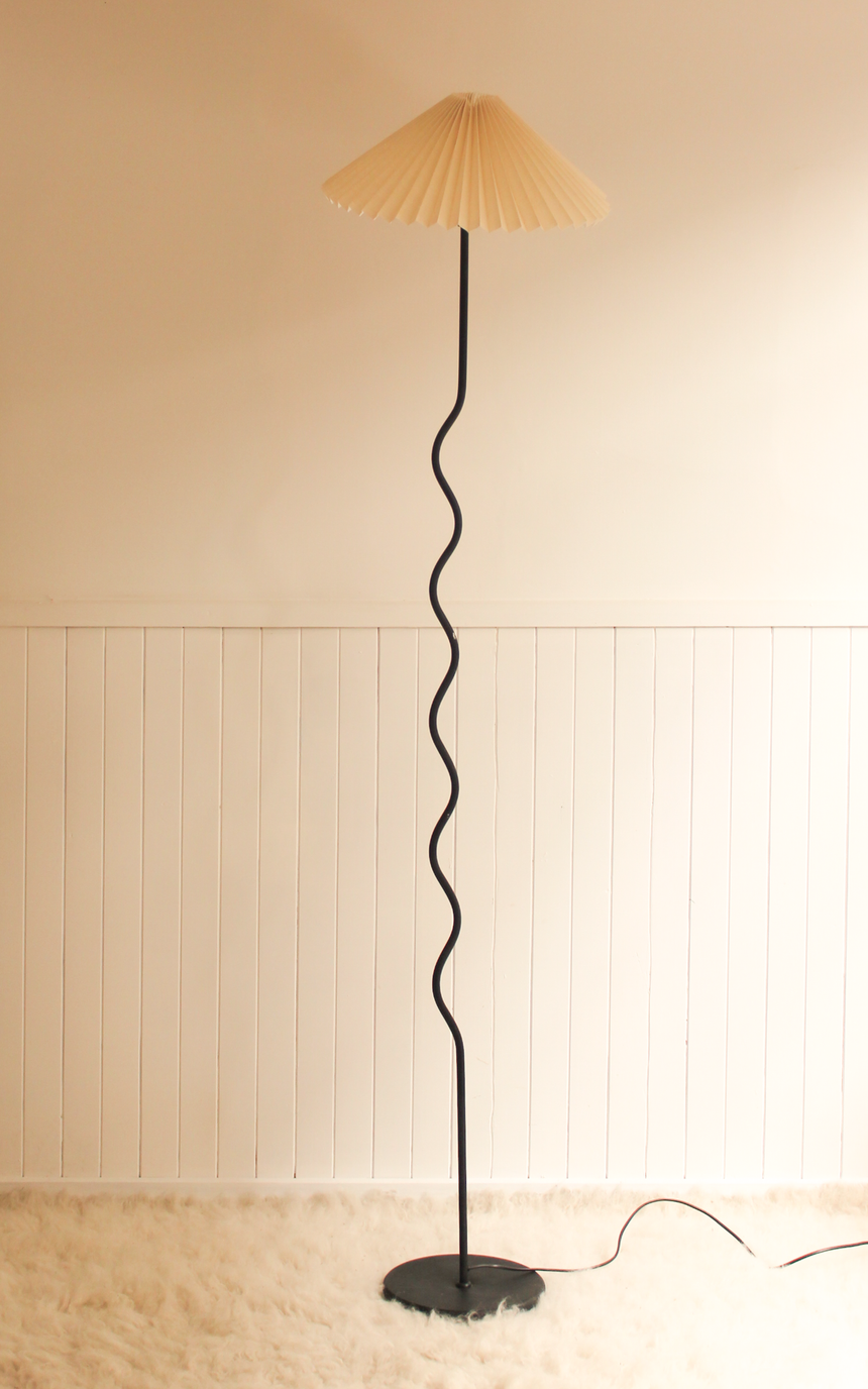 Squiggle wavy floor lamp pleated shade denmark vintage instagram piazza melbourne australia sydney