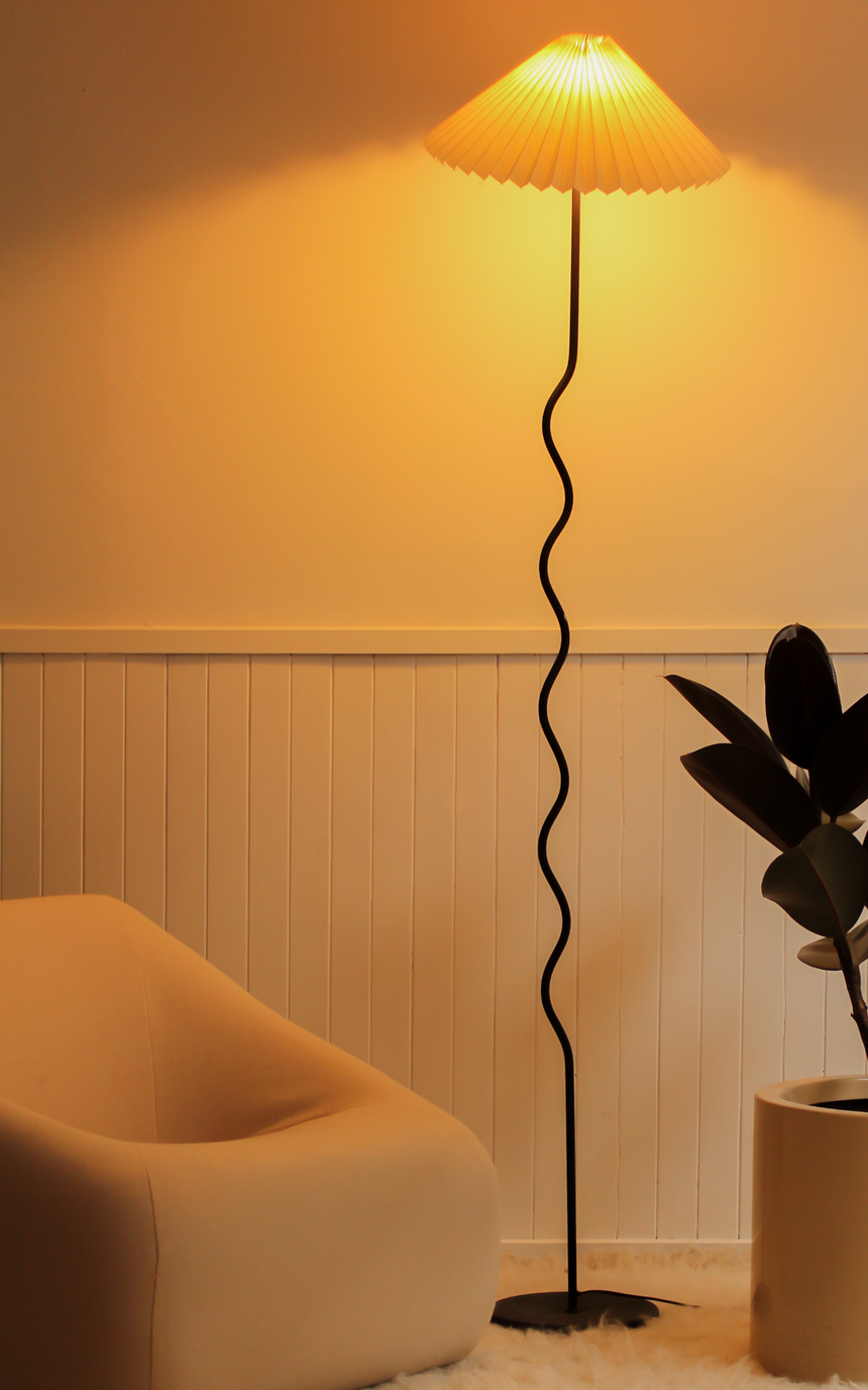 Squiggle wavy floor lamp pleated shade denmark vintage instagram piazza melbourne australia sydney