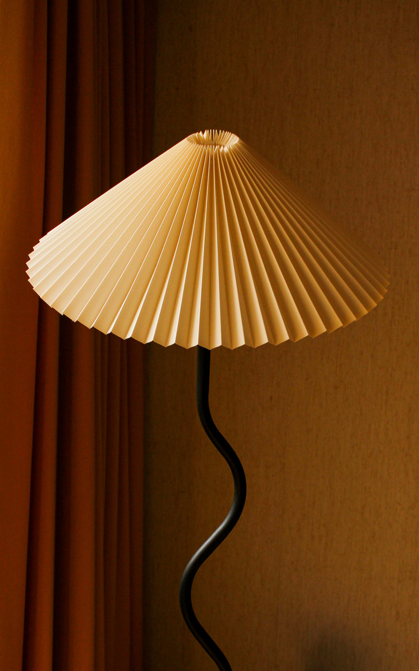 Squiggle wavy floor lamp pleated shade denmark vintage instagram piazza melbourne australia sydney de sede travertine stone lighting mid century