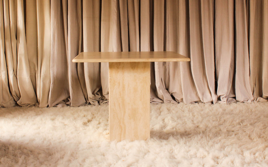 vintage honed unfilled travertine coffee table tables stone flokati velvet modular sofa couch instagram piazza