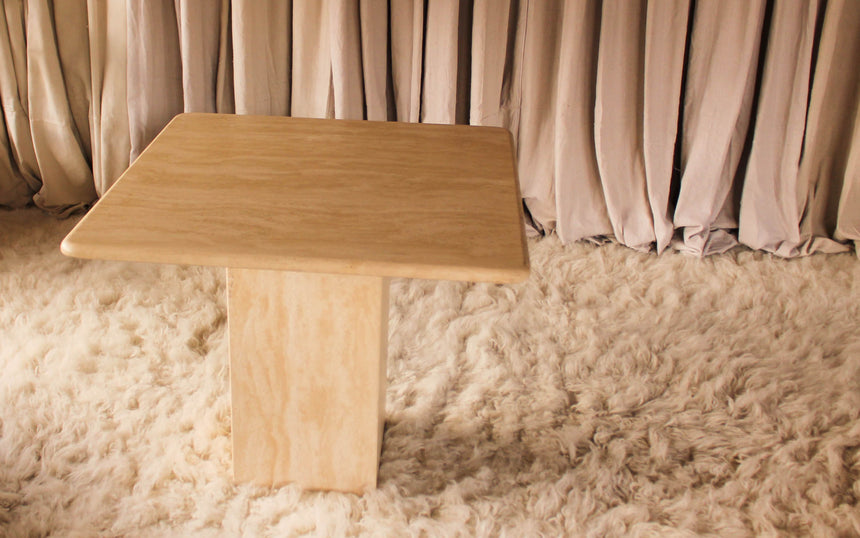 vintage honed unfilled travertine coffee table tables stone flokati velvet modular sofa couch instagram piazza