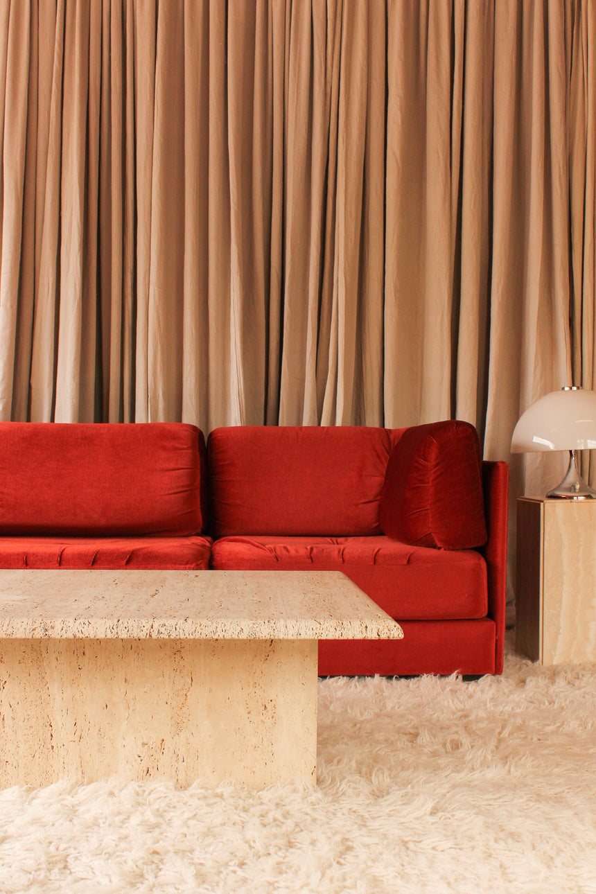 vintage honed unfilled travertine coffee table tables stone flokati velvet modular sofa couch instagram piazza