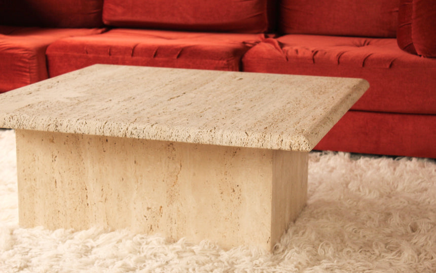 vintage honed unfilled travertine coffee table tables stone flokati velvet modular sofa couch instagram piazza