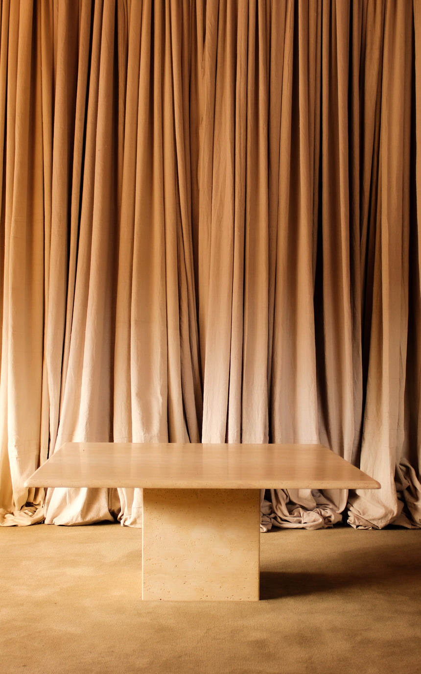 vintage honed unfilled travertine coffee table tables stone flokati velvet modular sofa couch instagram piazza