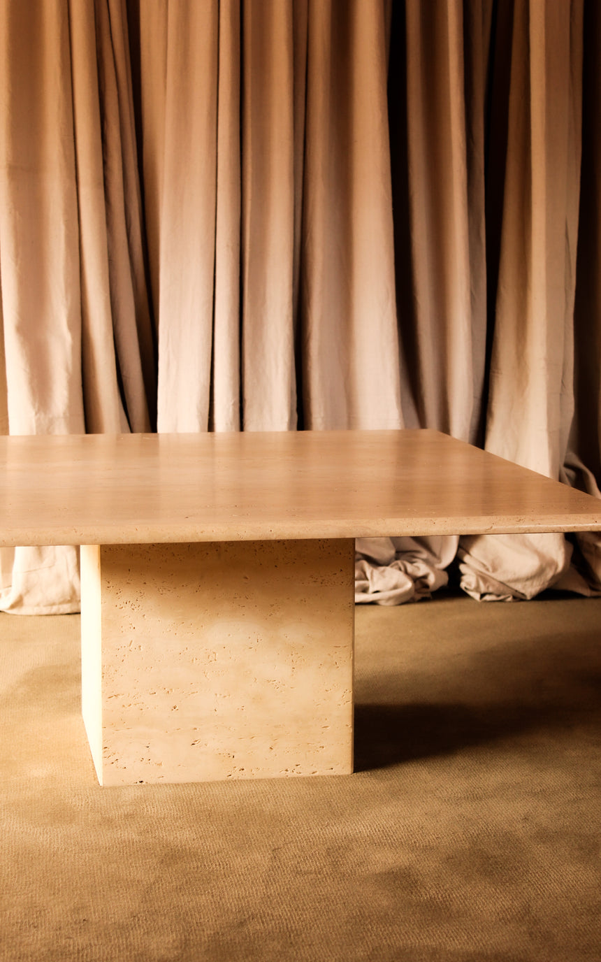 vintage honed unfilled travertine coffee table tables stone flokati velvet modular sofa couch instagram piazza