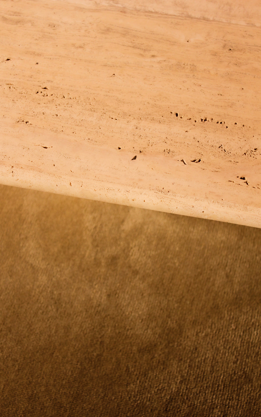 vintage honed unfilled travertine coffee table tables stone flokati velvet modular sofa couch instagram piazza