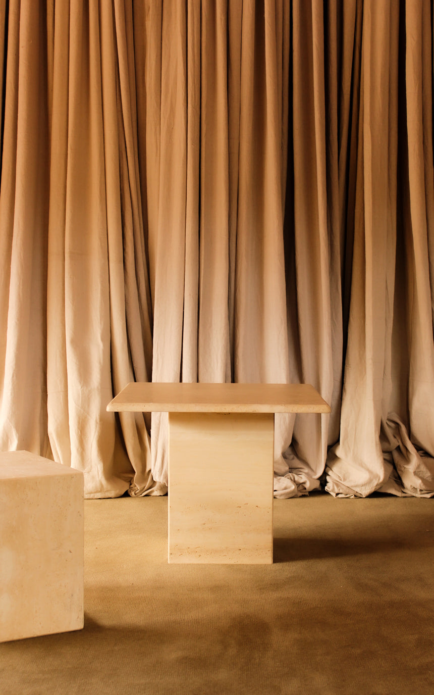 vintage honed unfilled travertine coffee table tables stone flokati velvet modular sofa couch instagram piazza