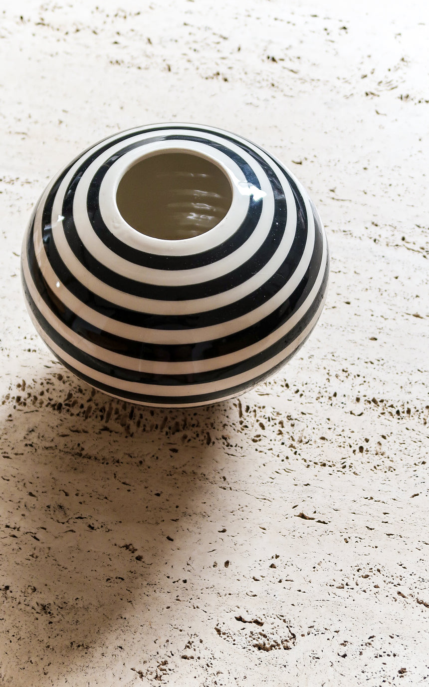 italian black and white stripe vase ceramic object vintage memphis piazza