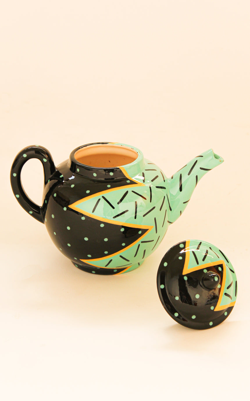 Australian Handpainted Ceramic Memphis Teapot by Monkeys of Melbourne c.1987 vintage piazza australia sydney retro