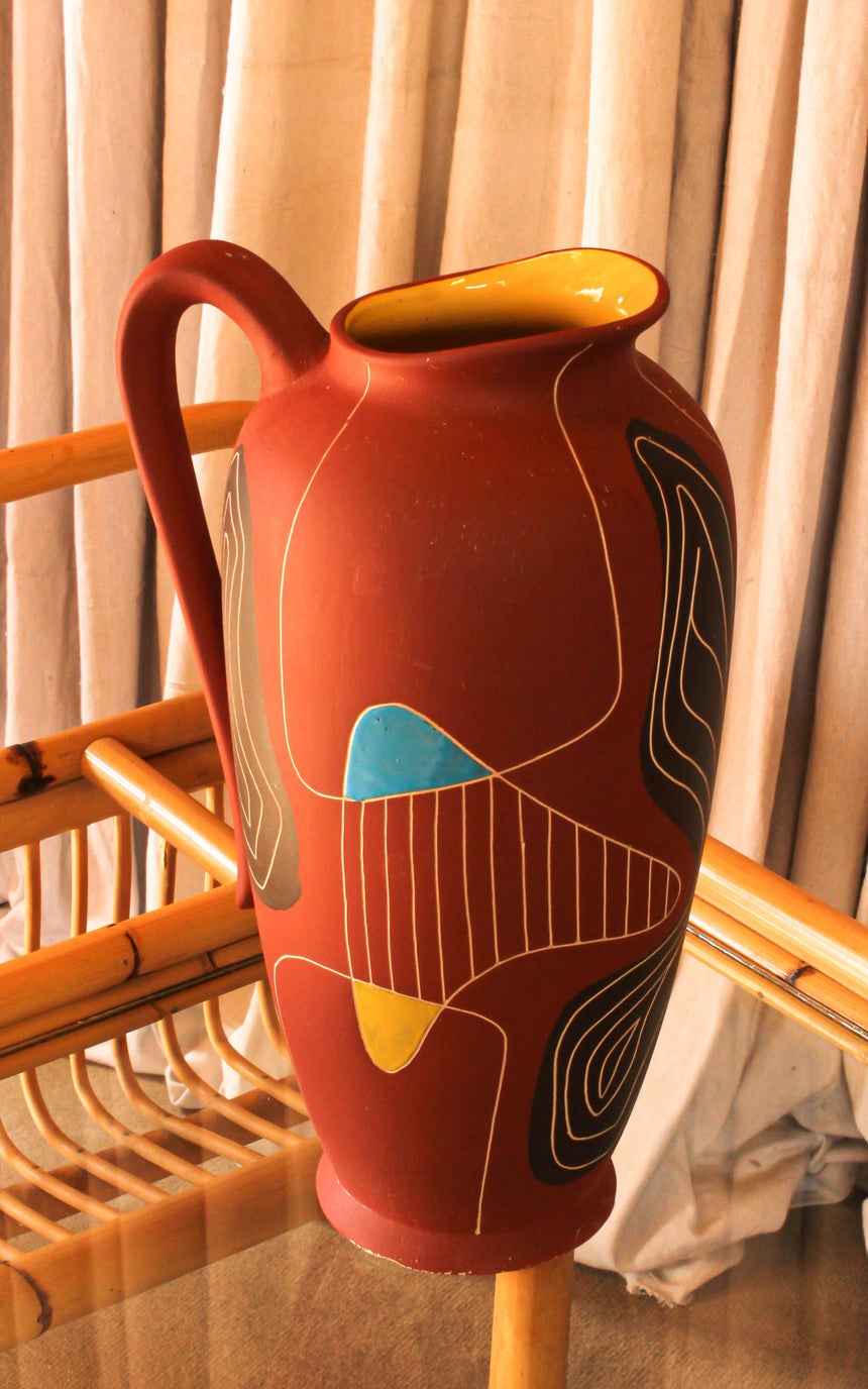 Vintage BAY KERAMIK Brasil Decor Jug Vase West German Pottery 598-30 1950s by Bodo Mans