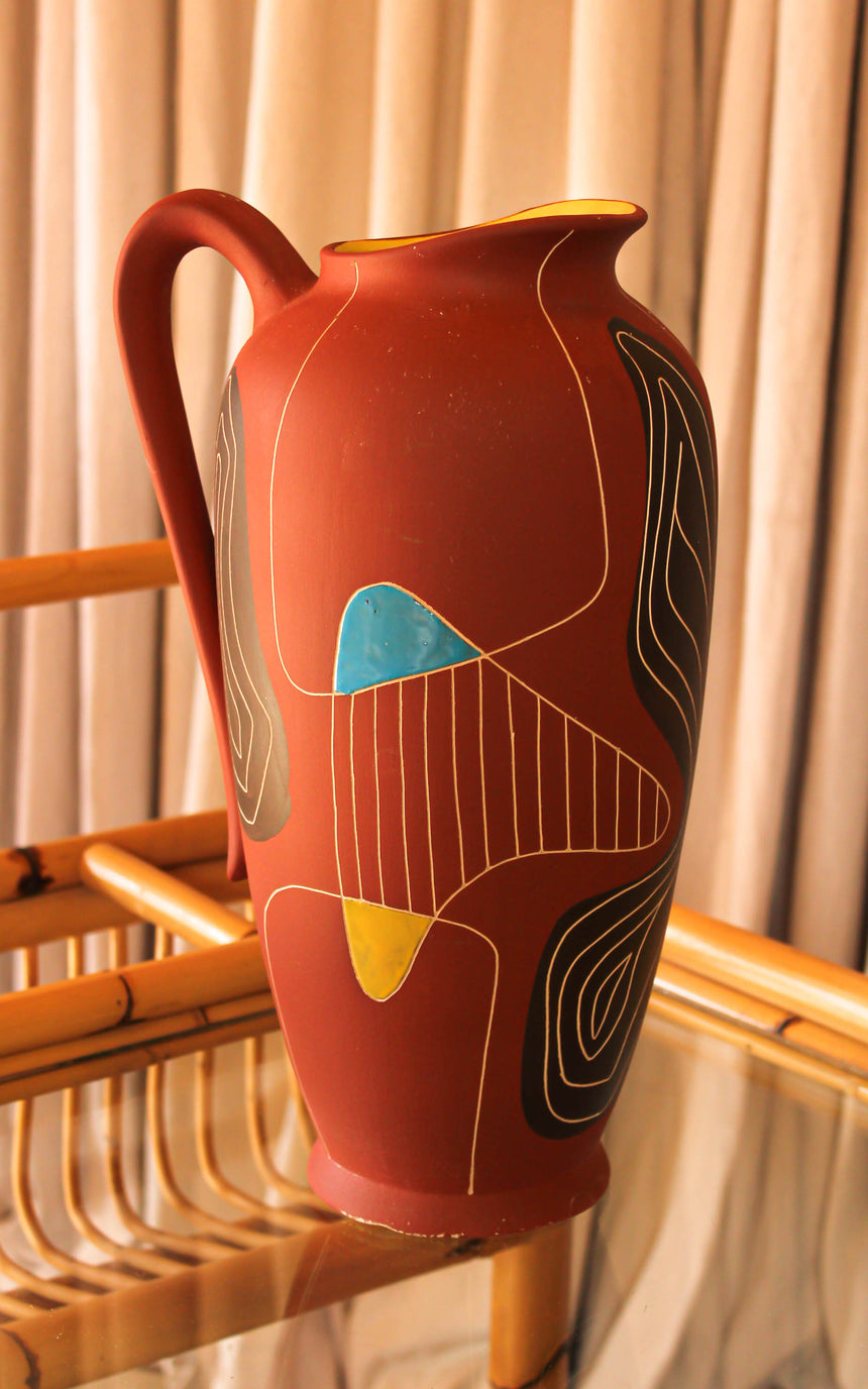 Vintage BAY KERAMIK Brasil Decor Jug Vase West German Pottery 598-30 1950s by Bodo Mans